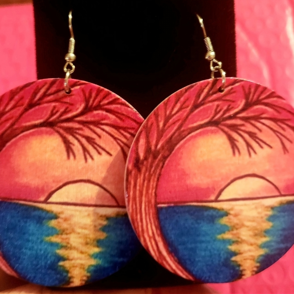 Wooden art earrings